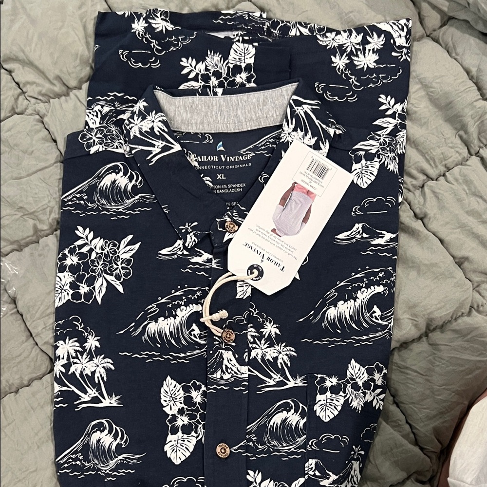 Tailor Vintage Navy and White Hawaiian Shirt